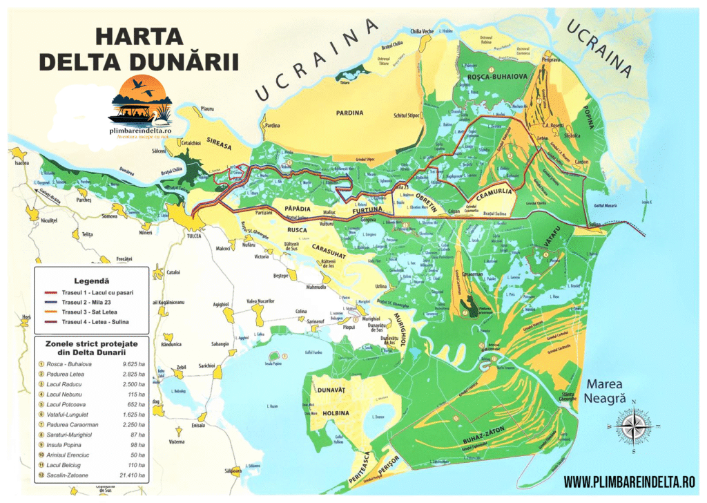 Harta Delta Dunarii cu traseele